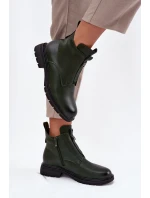 Zateplené dámské boty na zip s ozdobným tmavě zelené model 21708391 - Boto Zateplené dámské boty na zip s ozdobným tmavě zelené model 21708391 - Boto