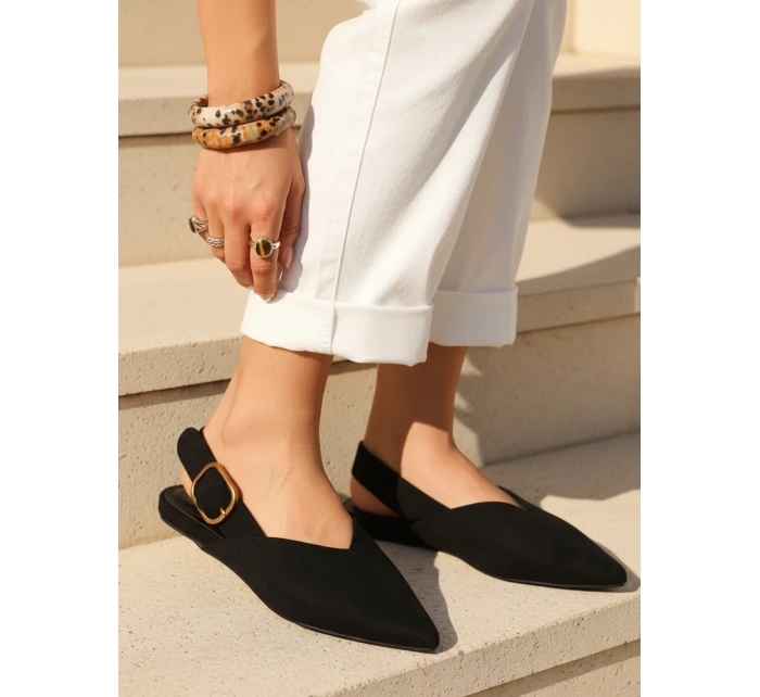 Dámske semišové baleríny s otvoreným podpätkom slingback black FashionStreet ZY1353