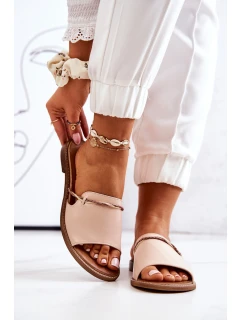 Skórzane Klapki Lewski Shoes 3047 Beżowe