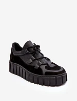 Damskie Skórzane Buty Sportowe Na Platformie M01/1 Zazoo Czarne