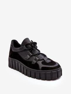 Dámské kožené sportovní boty na platformě model 21638336 Černé - Zazoo