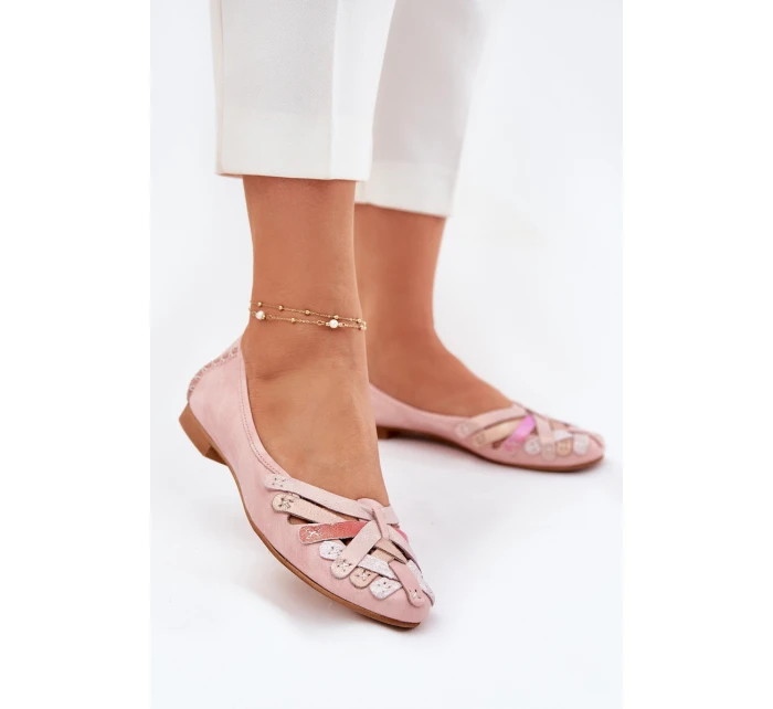 Damskie Skórzane Baleriny Maciejka 01358-51 Różowe