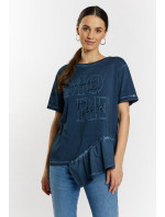 Monnari Tričká Dámske tričko s asymetrickým volánom Multi Navy Blue