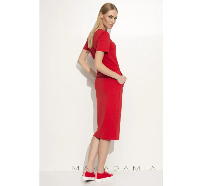 Dámske šaty na denné nosenie so zaväzovaním v páse červené - Červená - Makadamové