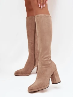 Dámske čižmy na podpätku NN634 Beige - GIVANA