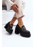 Zazoo 20170 Półbuty Skórzane Damskie Na Słupku Czarne