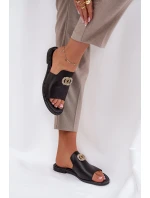 Eleganckie Skórzane Klapki Damskie Z Ozdobą Zazoo 3008 Czarne