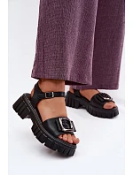 Kožené dámské sandály na platformě s přezkou model 22126033 Černé - VINCEZA