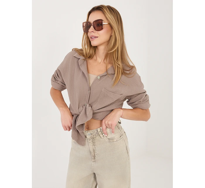 Koszula MI KS model 22102626 ciemny bezowy - FPrice Koszula MI KS model 22102626 ciemny bezowy - FPrice