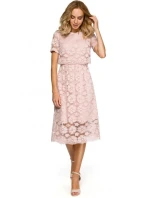 M405 krajkové midi šaty s výstrihom - ružové