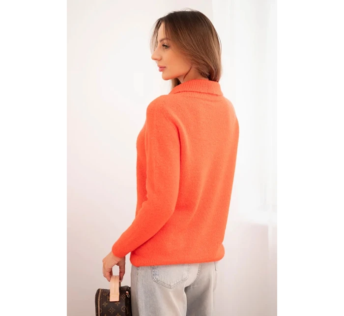 Dámský svetr z baby alpaky s límcem a výstřihem do V oranžový