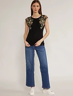 Dámske tričko s kvetinovou potlačou TSH0213 čierne - Monnari