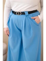 Plus veľkosť dámske široké nohavice z viskózy s opaskom modrá
