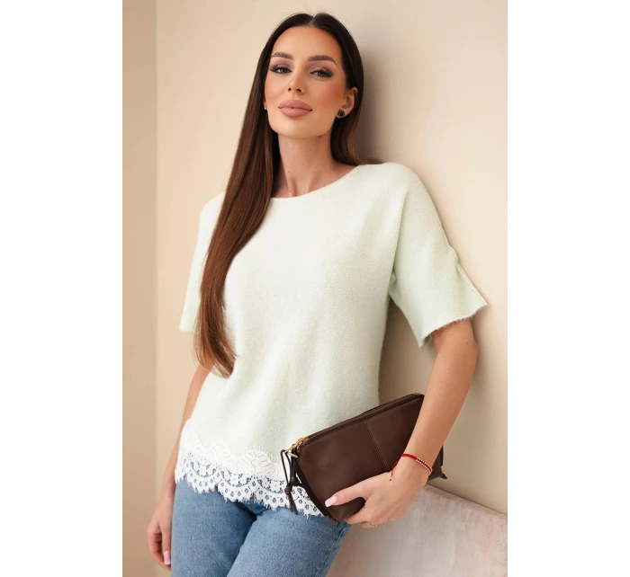 Dámsky sveter s krátkym rukávom a čipkou