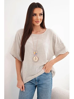 Dámská bavlněná oversize halenka s krátkým rukávem béžová