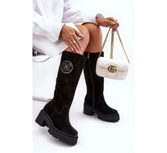 Damskie Zamszowe Kozaki Przed Kolano Czarne Lewski 3367 Damskie Zamszowe Kozaki Przed Kolano Czarne Lewski 3367