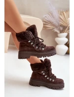 Sznurowane Trapery Damskie Z Futerkiem Ciemnobrązowe Vaminia Sznurowane Trapery Damskie Z Futerkiem Ciemnobrązowe Vaminia