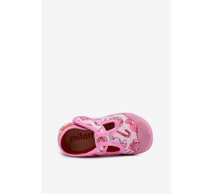 Dětské pantofle na suchý zip Růžové model 22101122 - Milami Dětské pantofle na suchý zip Růžové model 22101122 - Milami