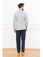 Pánske pyžamo Alcest, dlhý rukáv, dlhé nohavice - melanž/navy blue