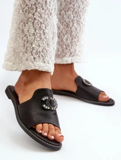 Elegantné dámske lesklé papuče s ozdobou S.Barski Black