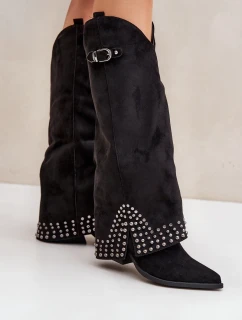 Čierne čižmy Iveliri na podpätku so zahnutým zvrškom