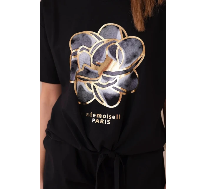 Súprava s potlačou nová punto blúzka + šortky čierna