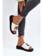 Skórzane Klapki Damskie Z Ozdobą Białe Asames