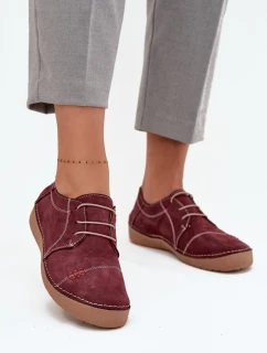 Kožené dámské polobotky s prošíváním model 21710433 bordó - Artiker