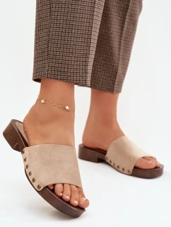 Dámské nazouváky na plochém podpatku se zlatými přezkami Béžové Girella