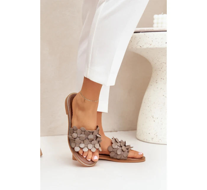 Dámské pantofle na plochém podpatku model 22014107 Taupe Zazoo - ZOiO Dámské pantofle na plochém podpatku model 22014107 Taupe Zazoo - ZOiO