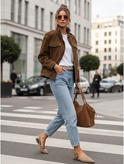 Dámská semišová bunda / bomber model 22022616 Tmavě hnědá Fashion Street - FashionStreet