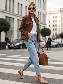 Dámská semišová bunda / bomber model 22022616 Tmavě hnědá Fashion Street - FashionStreet