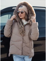 Dámská zimní bunda prošívaná s kapucí tmavě béžová Dstreet model 21980910 - FashionStreet