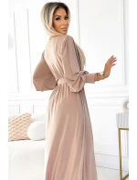 536-2 FIORELLA Dlhé šaty so širokým pásom a výstrihom - BEACH