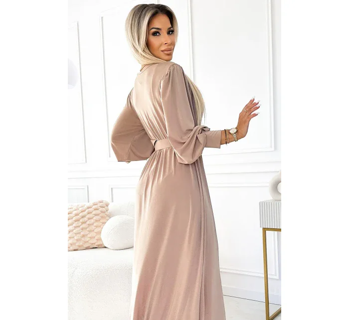 536-2 FIORELLA Dlhé šaty so širokým pásom a výstrihom - BEACH