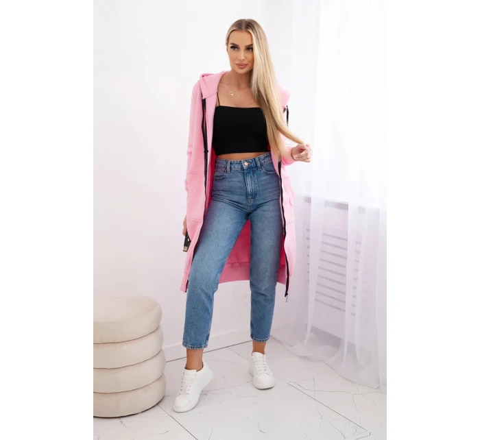 Zateplená dlouhá mikina s kapucí v barvě světle růžová Zateplená dlouhá mikina s kapucí v barvě světle růžová