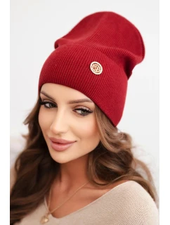 Dámska čiapka z modalu a viskózy s ozdobným gombíkom bordová