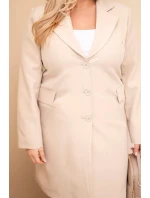 Dámske Plus veľkosť dlhý kabát s golierom a vreckami béžová