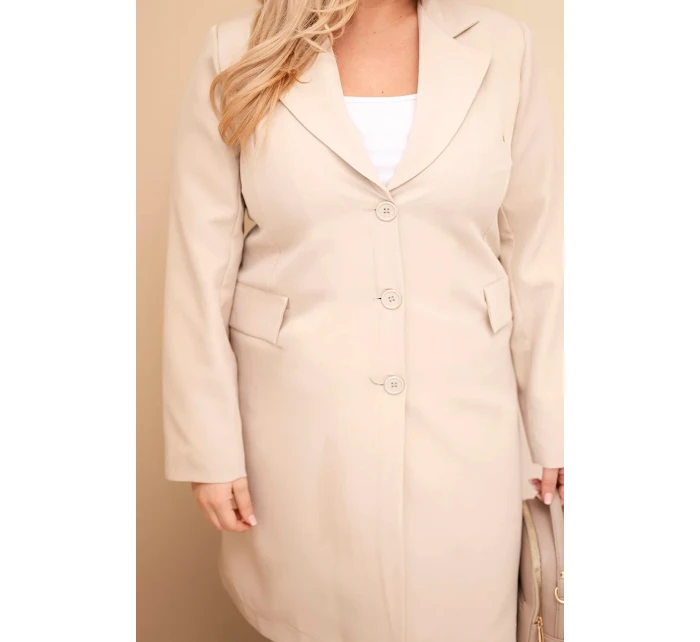 Dámske Plus veľkosť dlhý kabát s golierom a vreckami béžová