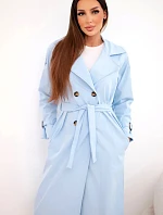 Dámsky kabát do pása s golierom modrý