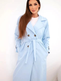 Dámsky kabát do pása s golierom modrý