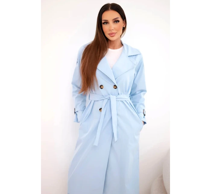 Dámsky kabát do pása s golierom modrý