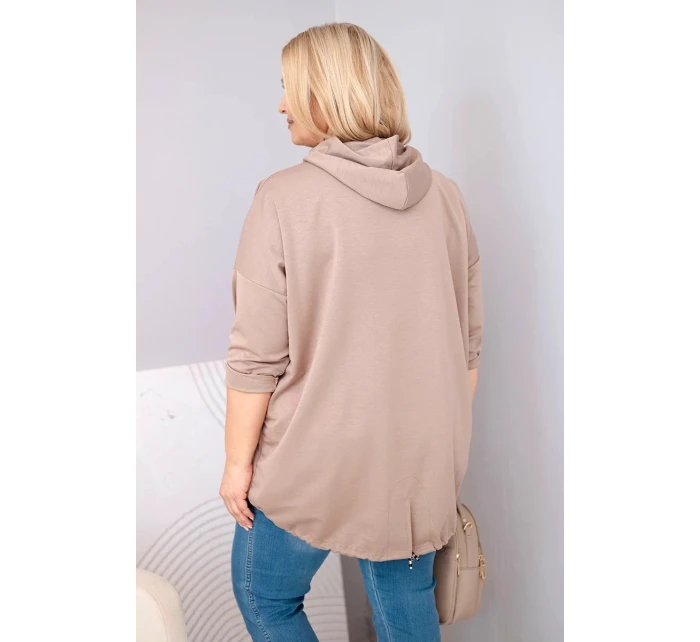 Dámská mikina Plus Size z viskózy s kapucí a klokaní kapsou fango Dámská mikina Plus Size z viskózy s kapucí a klokaní kapsou fango