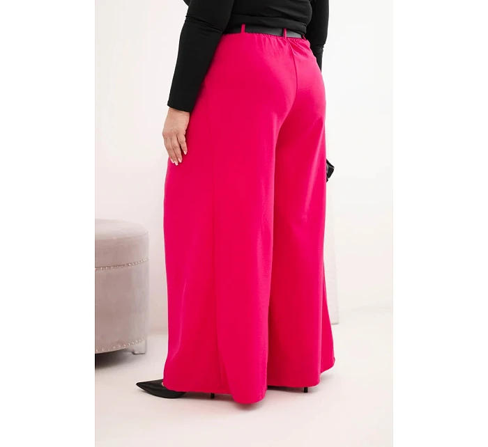 Dámske Plus veľkosť široké nohavice s opaskom Fuchsia