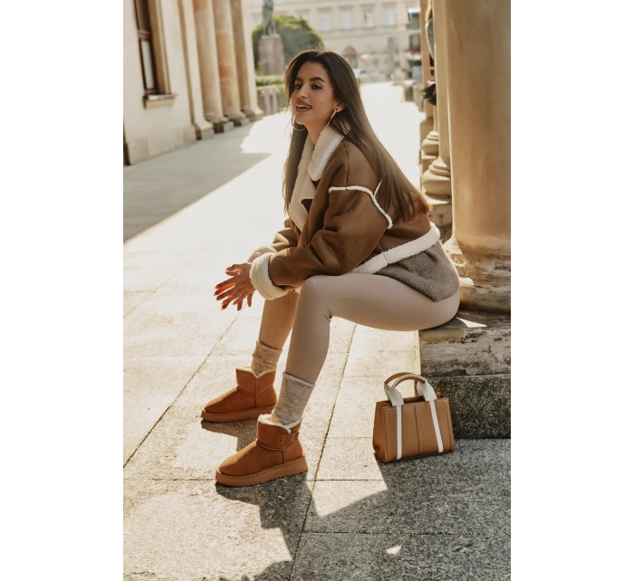 Kožené Semišové Sněhule S Kožešinou model 21676512 Camel - VINCEZA