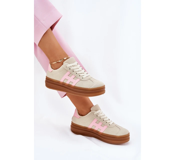 Sneakersy Damskie Na Platformie Beżowe Syliyana