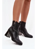 Ocieplane Botki Z Naturalnej Skóry Na Słupku Maciejka K7203-04 Czarne