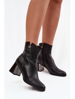 Zateplené kožené boty na podpatku model 21714664 Černé - Maciejka