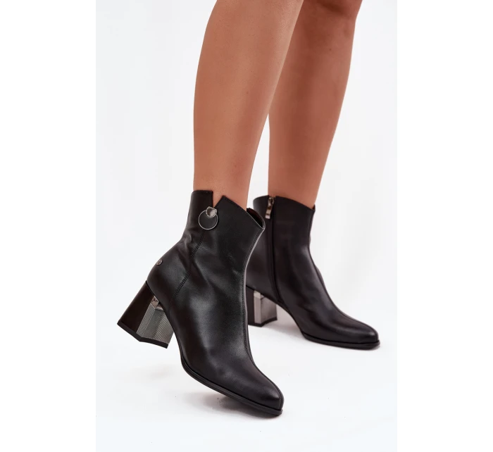 Ocieplane Botki Z Naturalnej Skóry Na Słupku Maciejka K7203-04 Czarne