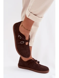 Kožené semišové dámské polobotky s pásky model 21937586 čokoládové - Zazoo